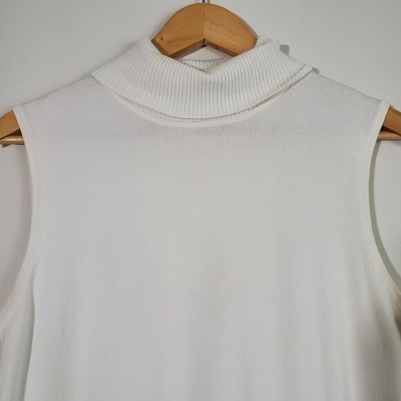 Cable & Gauge Sweater Large White Turtleneck Sleeveless Capsule Wardrobe Minimal - Picture 2 of 12